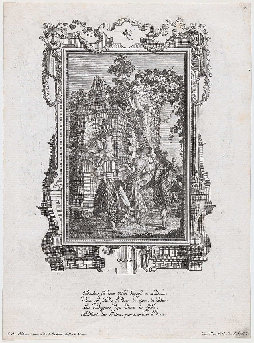 October, from "Twelve Months of the Year", Johann Esaias Nilson (German, Augsburg 1721–1788 Augsburg), Etching 