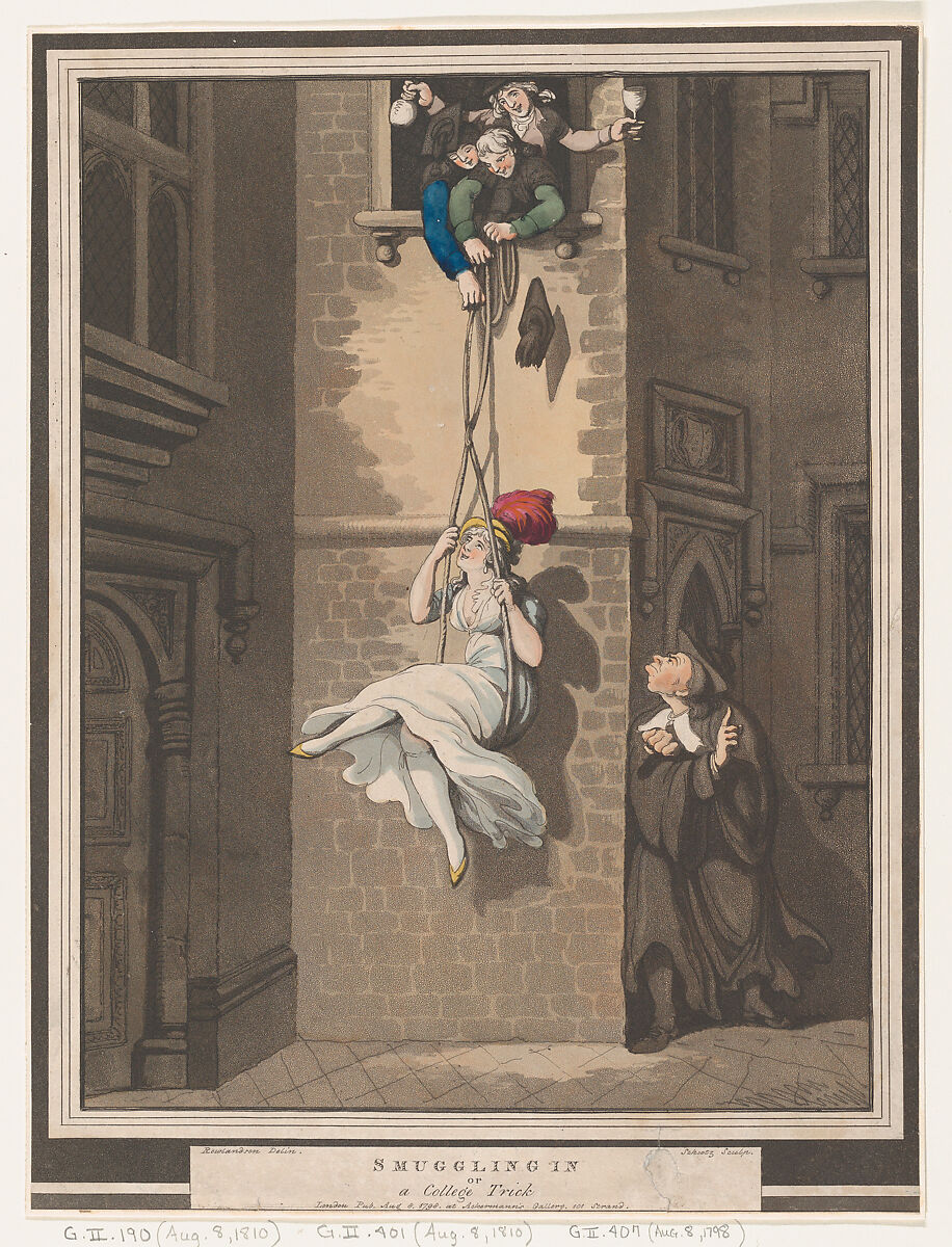 Smuggling In, or A College Trick, Heinrich Joseph Schütz (German, Frankfurt 1760–1822 Frankfurt), Etching and aquatint 