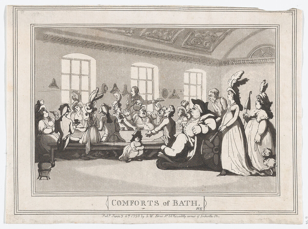 Comforts of Bath, Plate 11, Thomas Rowlandson (British, London 1757–1827 London), Etching and aquatint 