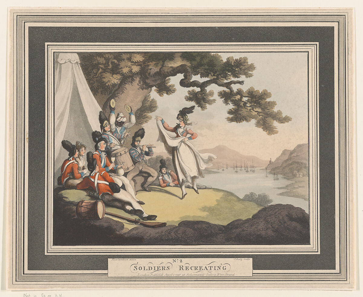 Soldiers Recreating, Heinrich Joseph Schütz (German, Frankfurt 1760–1822 Frankfurt), Hand-colored etching and aquatint 