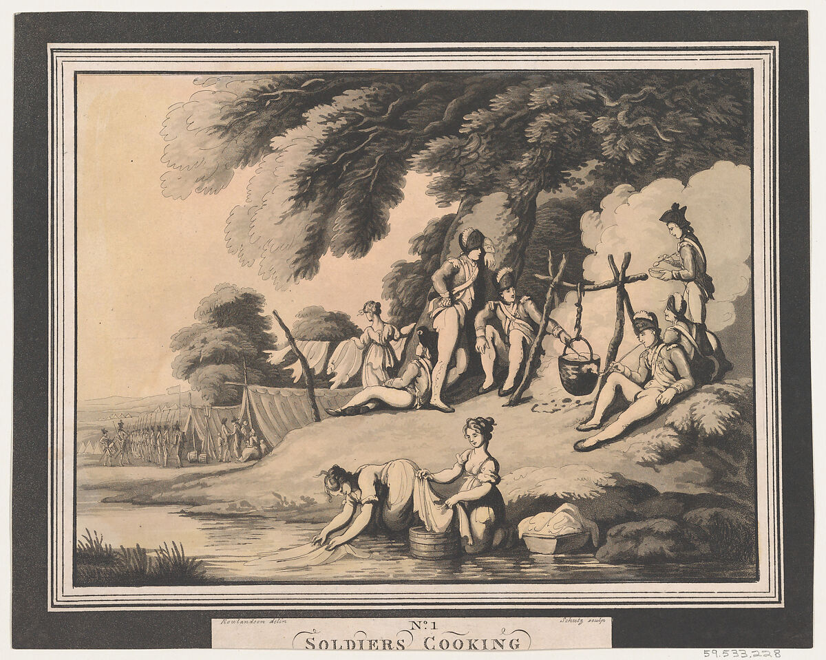 Soldiers Cooking, Heinrich Joseph Schütz (German, Frankfurt 1760–1822 Frankfurt), Etching and aquatint 