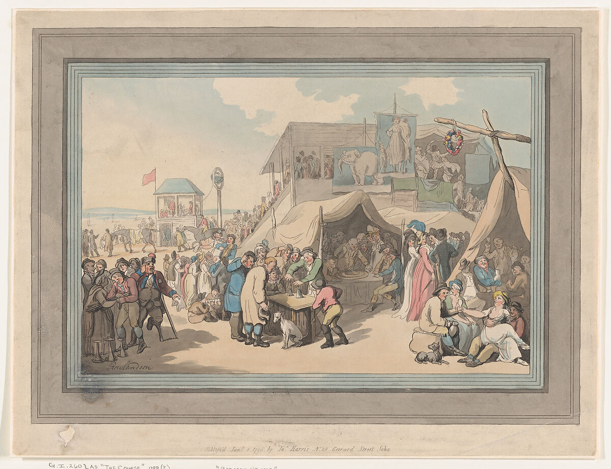 Between Heats [The Course], Thomas Rowlandson (British, London 1757–1827 London), Hand-colored etching and aquatint 
