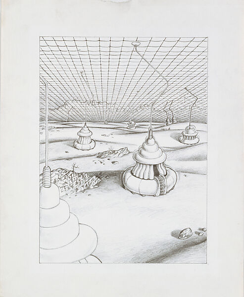 The Planet as Festival: Study for a Large Dispenser of Waltzes, Tangos, Rock and Cha-Cha, project (Perspective), Ettore Sottsass (Italian (born Austria), Innsbruck 1917–2007 Milan), Graphite on paper 