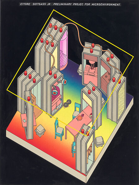 Preliminary Project for Microenvironment, Ettore Sottsass (Italian (born Austria), Innsbruck 1917–2007 Milan), Collage with ink, gouache, acrylic and tape 