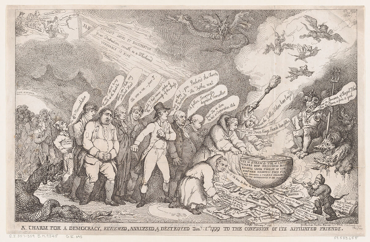 A Charm for a Democracy, Reviewed, Analysed, & Destroyed Jan 1 1799 to the Confusion of its Affiliated Friends, Henri Merke (Swiss, Niederweningen, canton Zürich ca. 1760–after 1820), Etching 