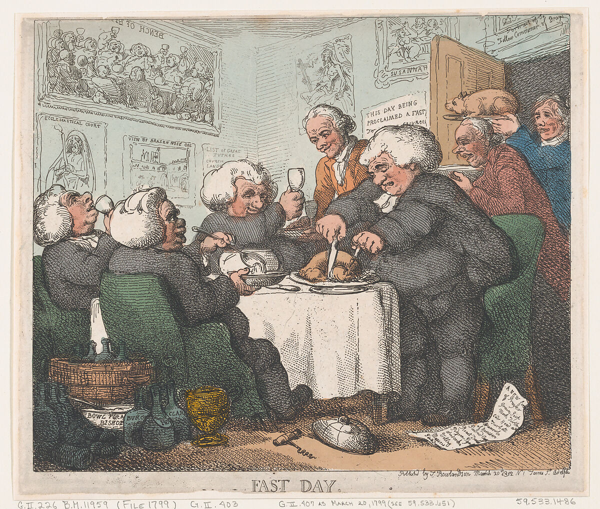 Fast Day, Thomas Rowlandson (British, London 1757–1827 London), Hand-colored etching 