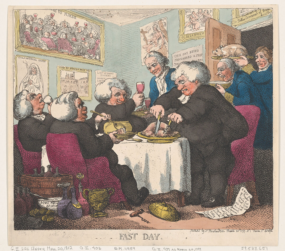 Fast Day, Thomas Rowlandson (British, London 1757–1827 London), Hand-colored etching 