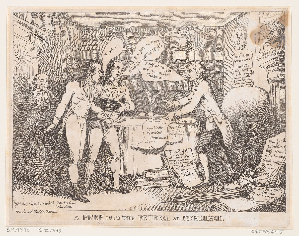 A Peep into the Retreat at Tinnechurch (United Irish), Thomas Rowlandson (British, London 1757–1827 London), Hand-colored etching 