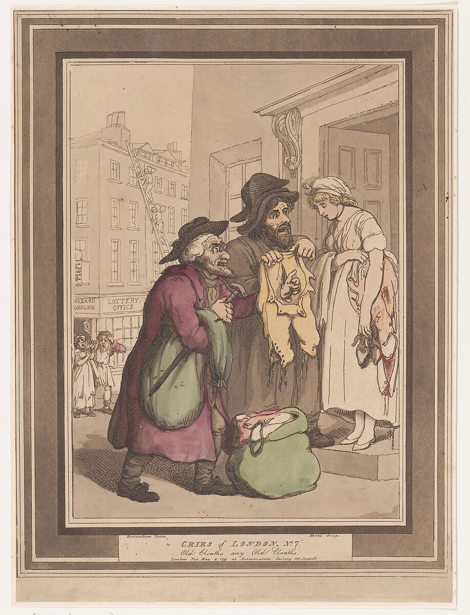 Cries of London, No. 7, Old Clothes, Henri Merke (Swiss, Niederweningen, canton Zürich ca. 1760–after 1820), Hand-colored etching and aquatint 