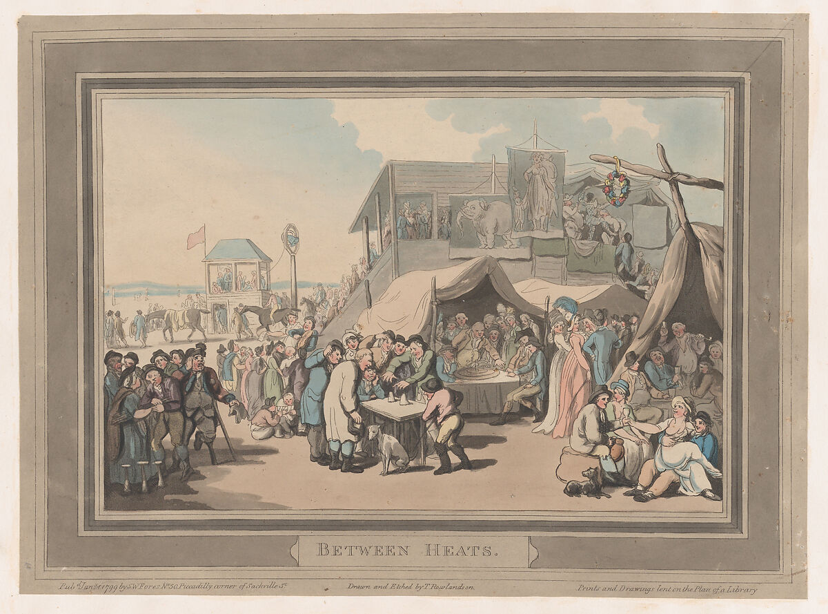 Between Heats [The Course], Thomas Rowlandson (British, London 1757–1827 London), Hand-colored etching and aquatint 