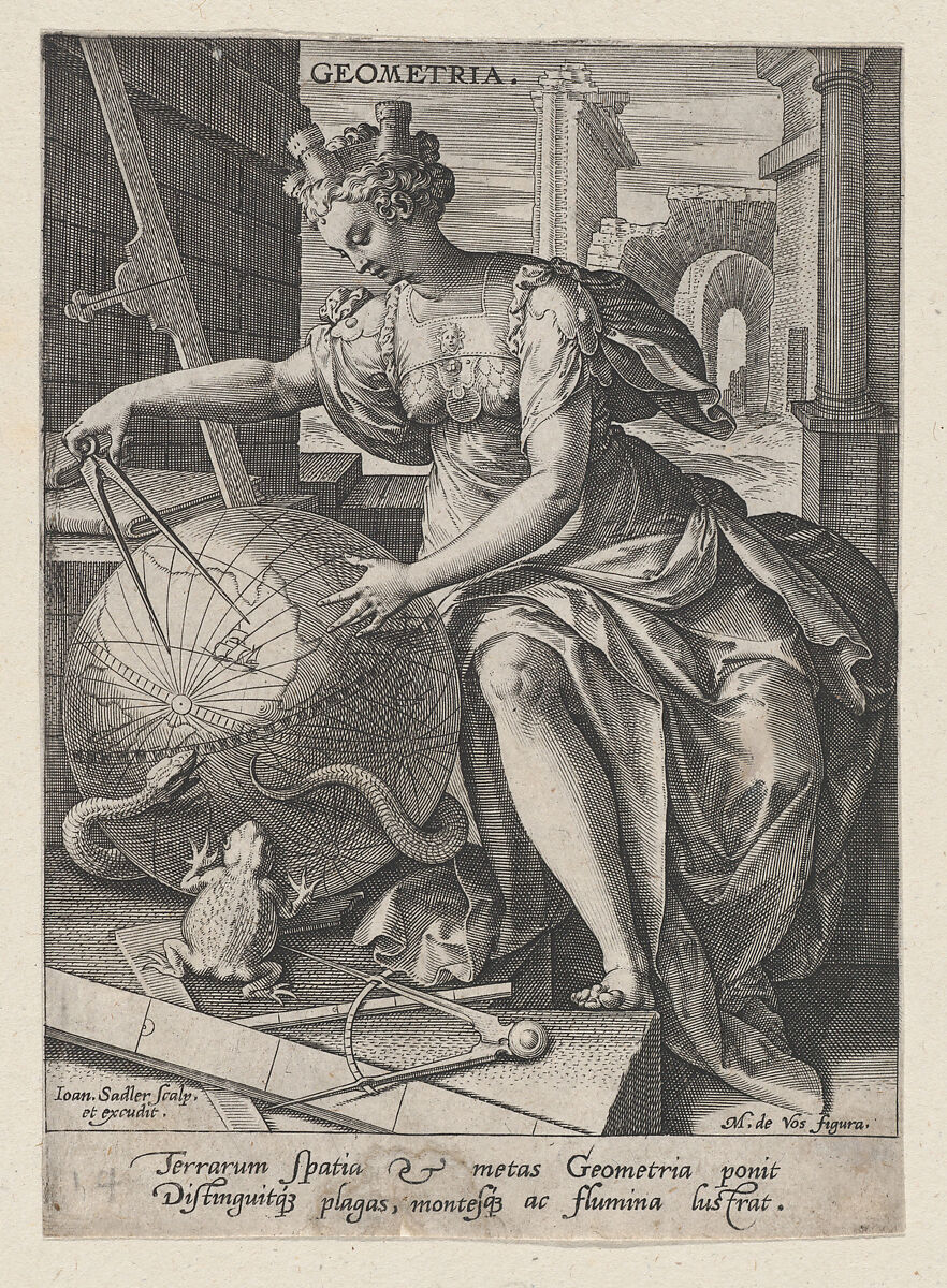 Geometria, from The Seven Liberal Arts, Johann Sadeler I (Netherlandish, Brussels 1550–1600/1601 Venice), Engraving and etching 