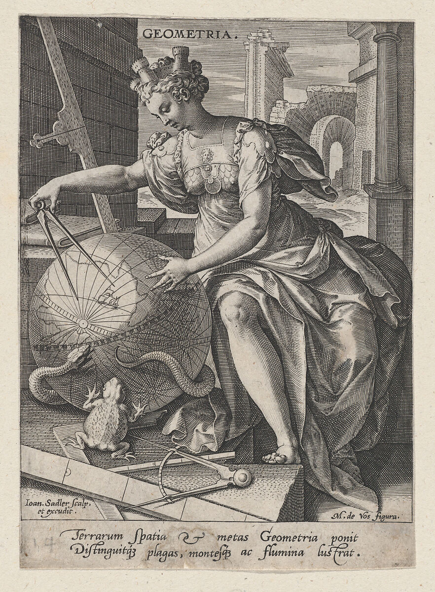 Geometria, from "The Seven Liberal Arts", Johann Sadeler I (Netherlandish, Brussels 1550–1600/1601 Venice), Engraving and etching 