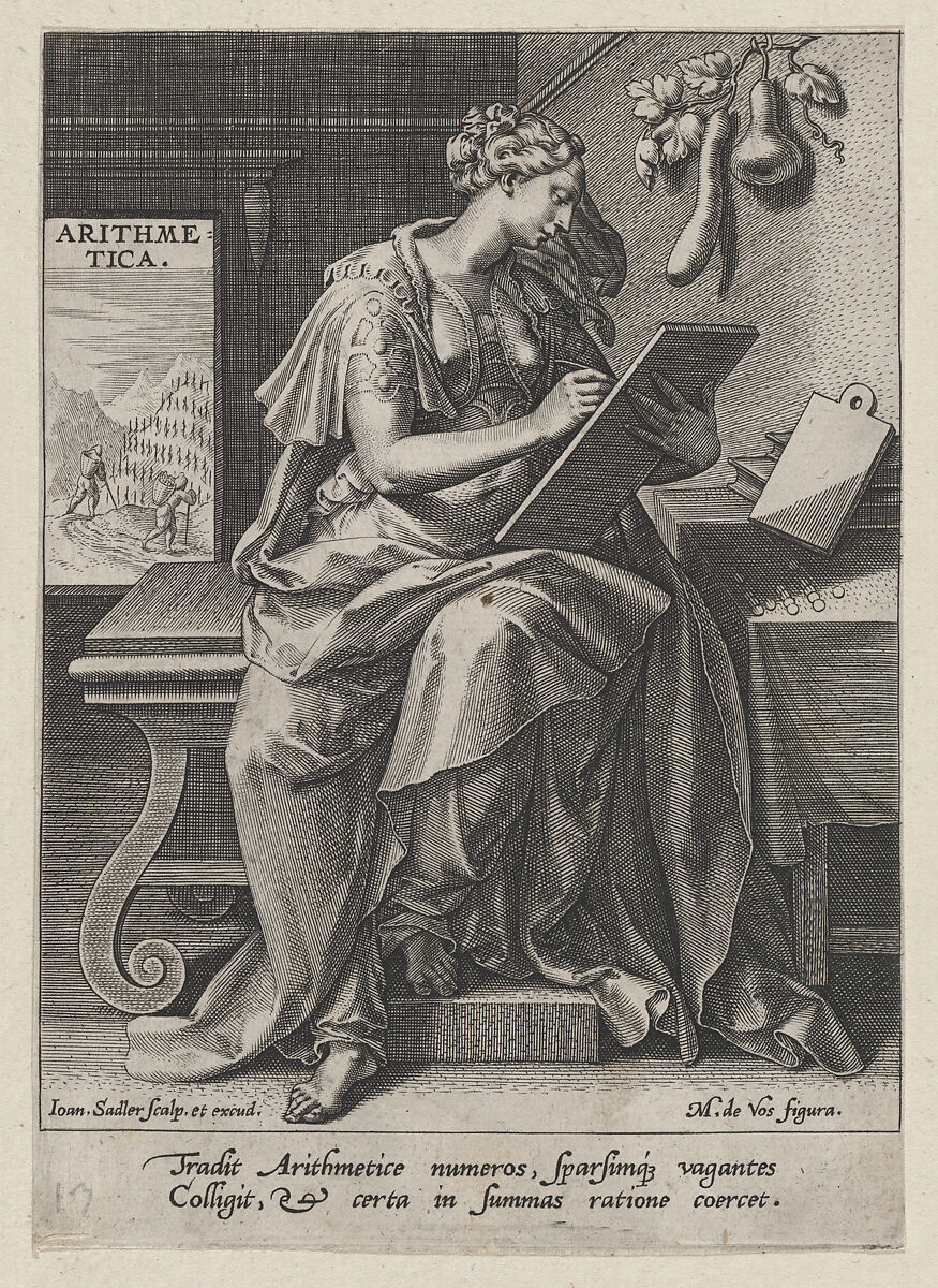 Arithmetica, from "The Seven Liberal Arts", Johann Sadeler I (Netherlandish, Brussels 1550–1600/1601 Venice), Engraving and etching 