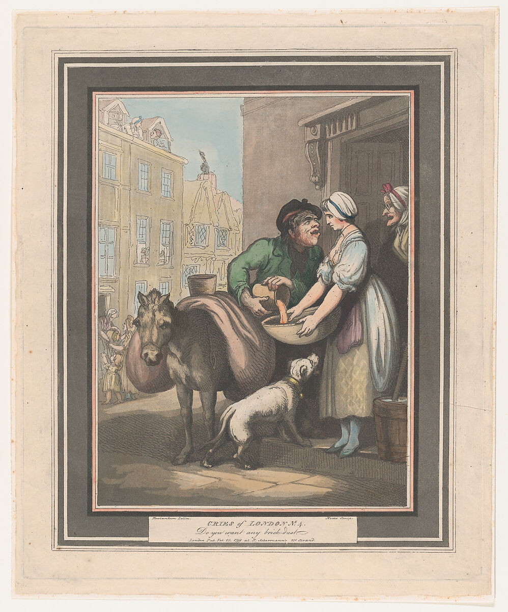 Cries of London, No. 4: Do You Want Any Brickdust?, Henri Merke (Swiss, Niederweningen, canton Zürich ca. 1760–after 1820), Hand-colored etching and aquatint 