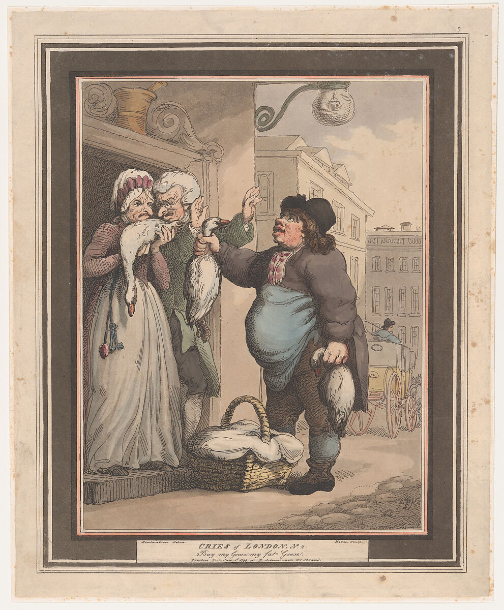 Cries of London, No. 2: Buy my Goose, my fat Goose, Henri Merke (Swiss, Niederweningen, canton Zürich ca. 1760–after 1820), Hand-colored etching and aquatint 