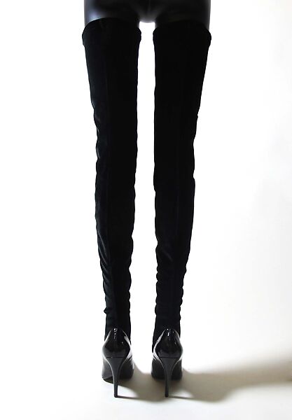 Ensemble, House of Balenciaga (French, founded 1937), (a) wool, cupro, synthetic; (b) wool, cupro, synthetic, metal; (c) silk, mother-of-pearl; (d, e) leather, synthetic; (f) metal, synthetic, French