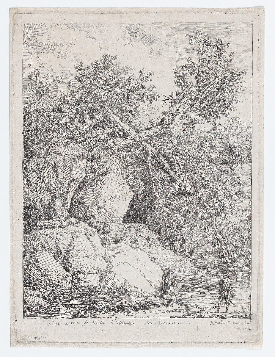 Landscape with a Fallen Tree, Hubert Robert (French, Paris 1733–1808 Paris), Etching 