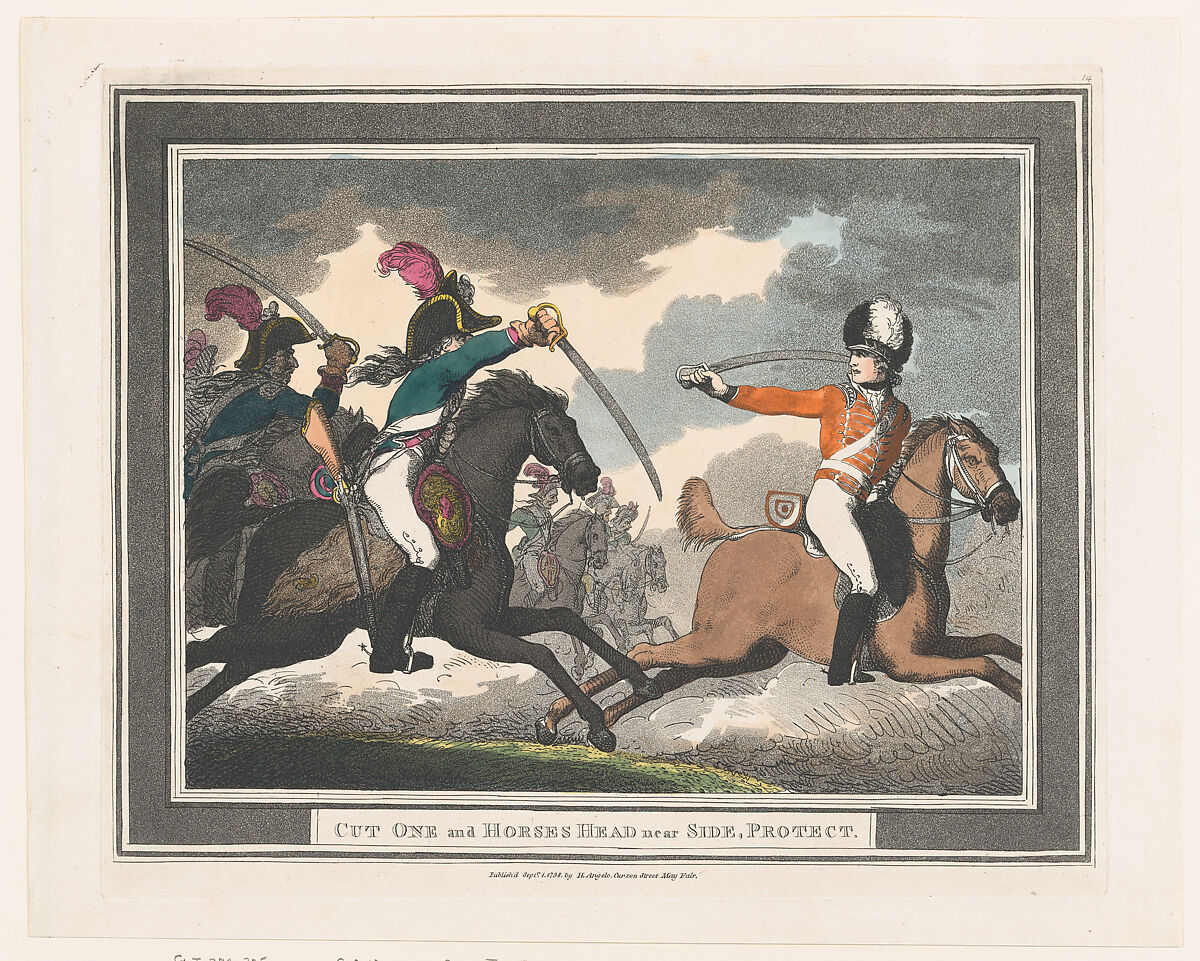 Cut One and Horses Head near Side, Protect, Thomas Rowlandson (British, London 1757–1827 London), Hand-colored etching and aquatint 