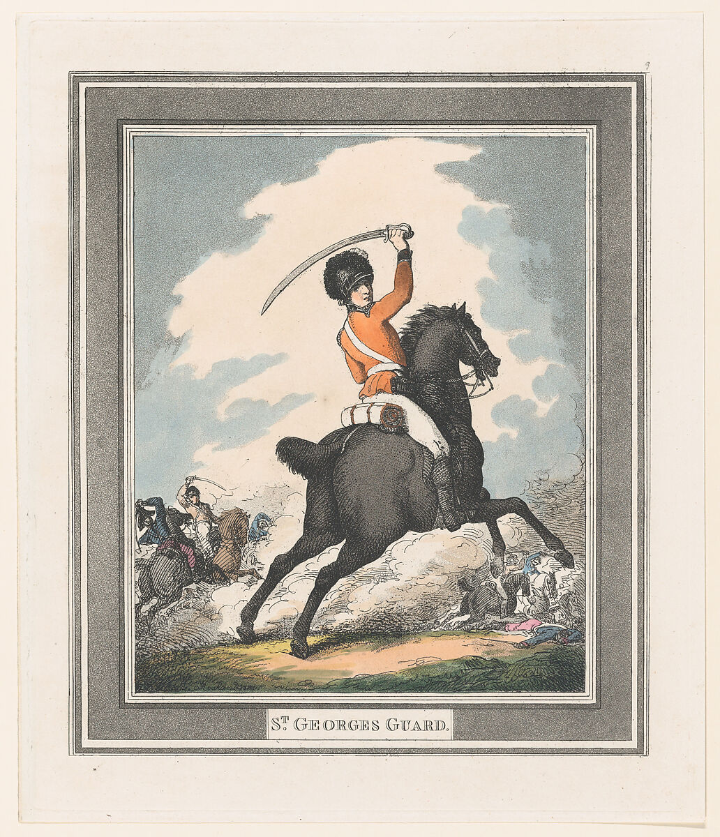 St George's Guard, Thomas Rowlandson (British, London 1757–1827 London), Hand-colored etching and aquatint 