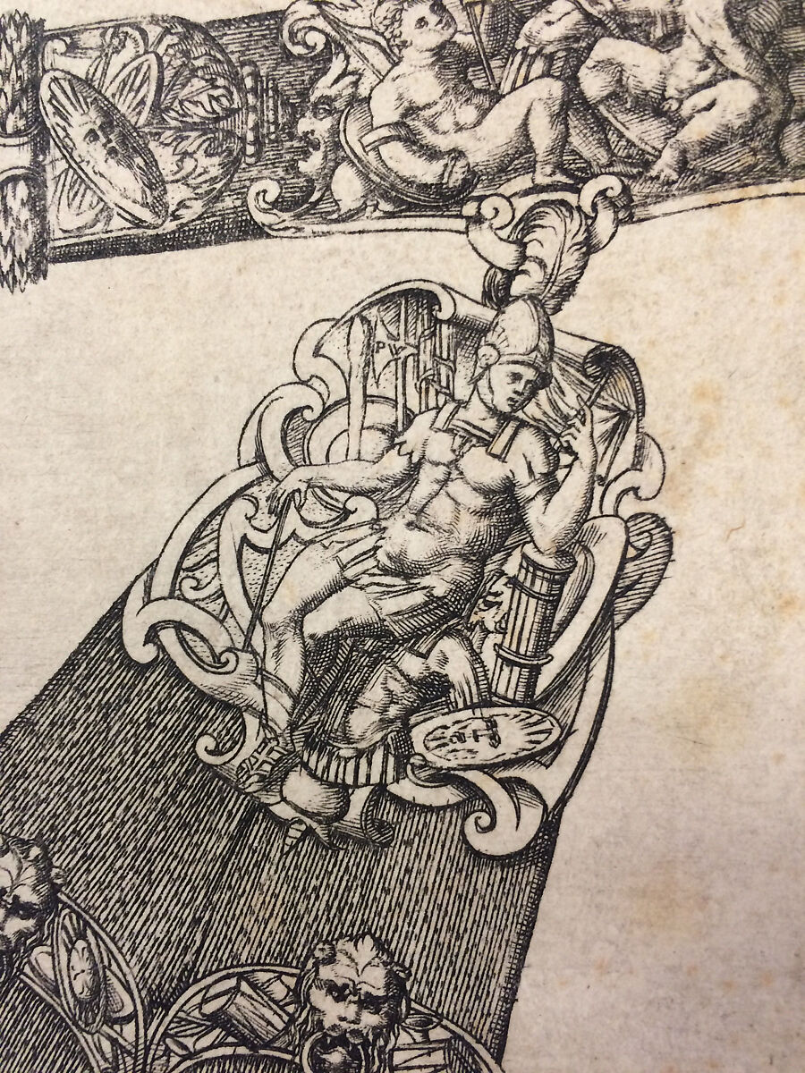 Design for a Sword-belt, Knife, and Stylus, Pierre Woeiriot de Bouzey II (French, Neufchâteau 1532–1599 Damblain), Engraving, French