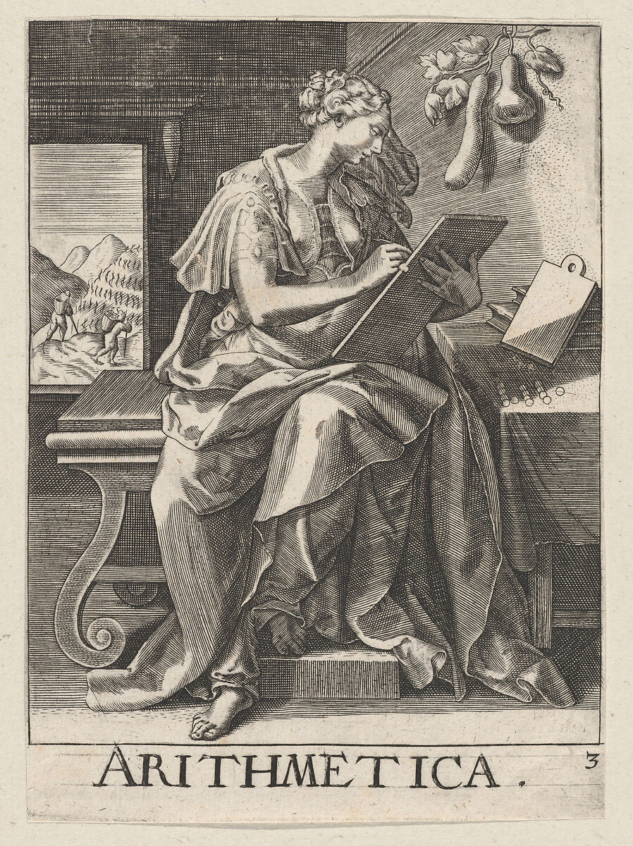 Arithmetica, from "The Seven Liberal Arts", Johann Sadeler I (Netherlandish, Brussels 1550–1600/1601 Venice), Engraving and etching 