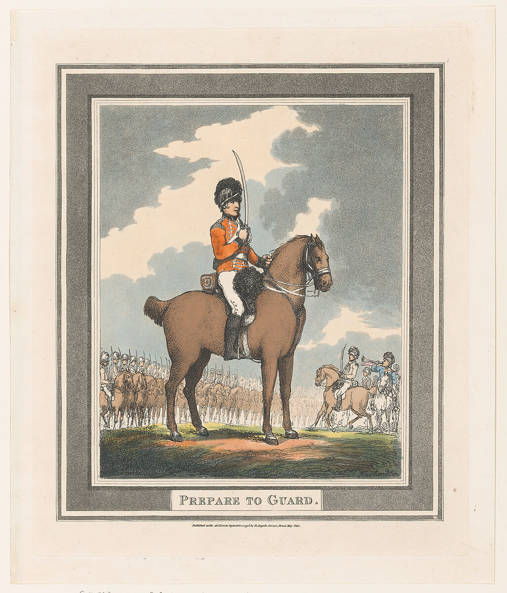 Prepare to Guard, Thomas Rowlandson (British, London 1757–1827 London), Hand-colored etching and aquatint 