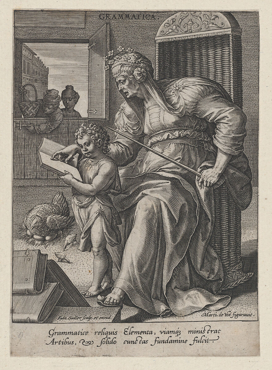 Grammatica, from The Seven Liberal Arts, Johann Sadeler I (Netherlandish, Brussels 1550–1600/1601 Venice), Engraving and etching 