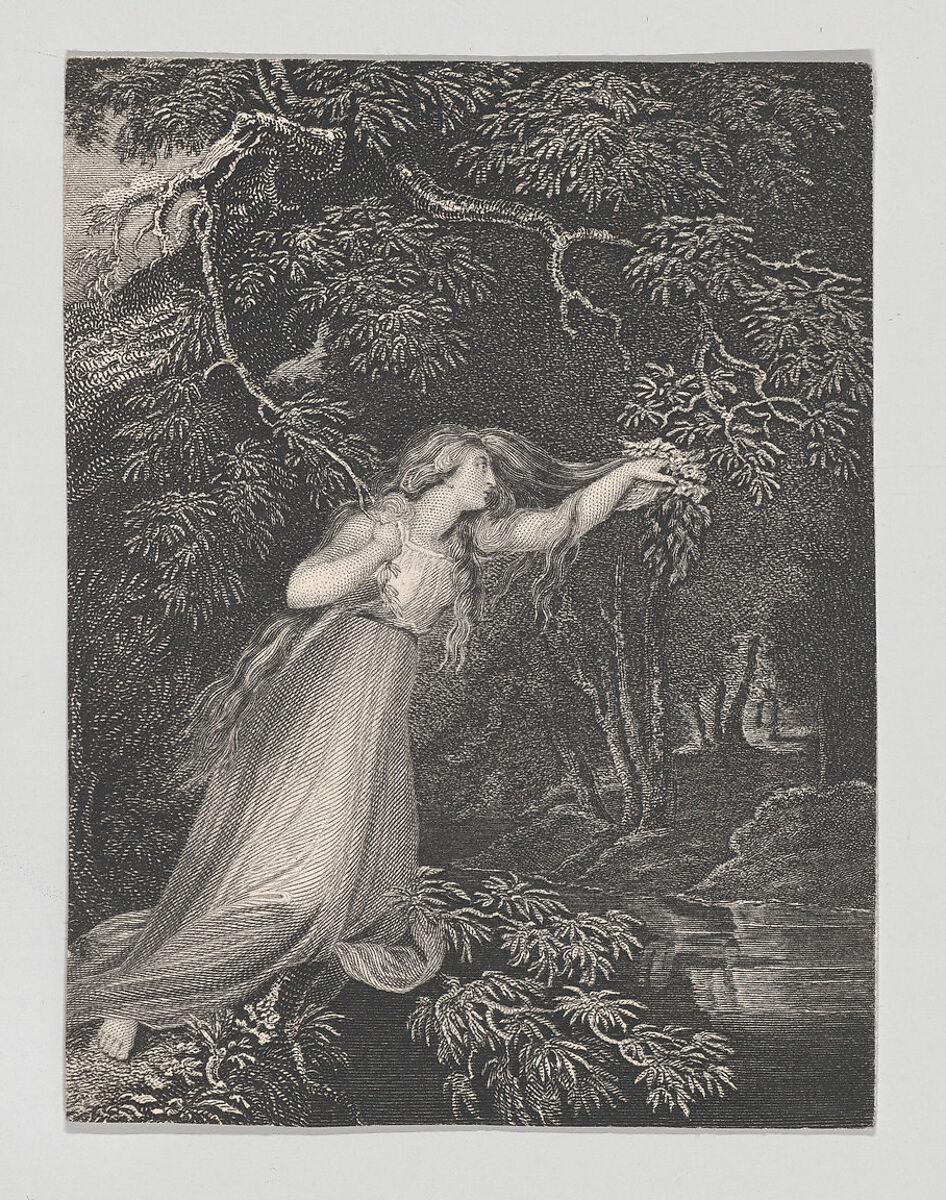 Ophelia (Shakespeare, Hamlet, Act 4, Scene 7), Charles Heath, the elder (British, London 1785–1848 London), Etching and engraving 