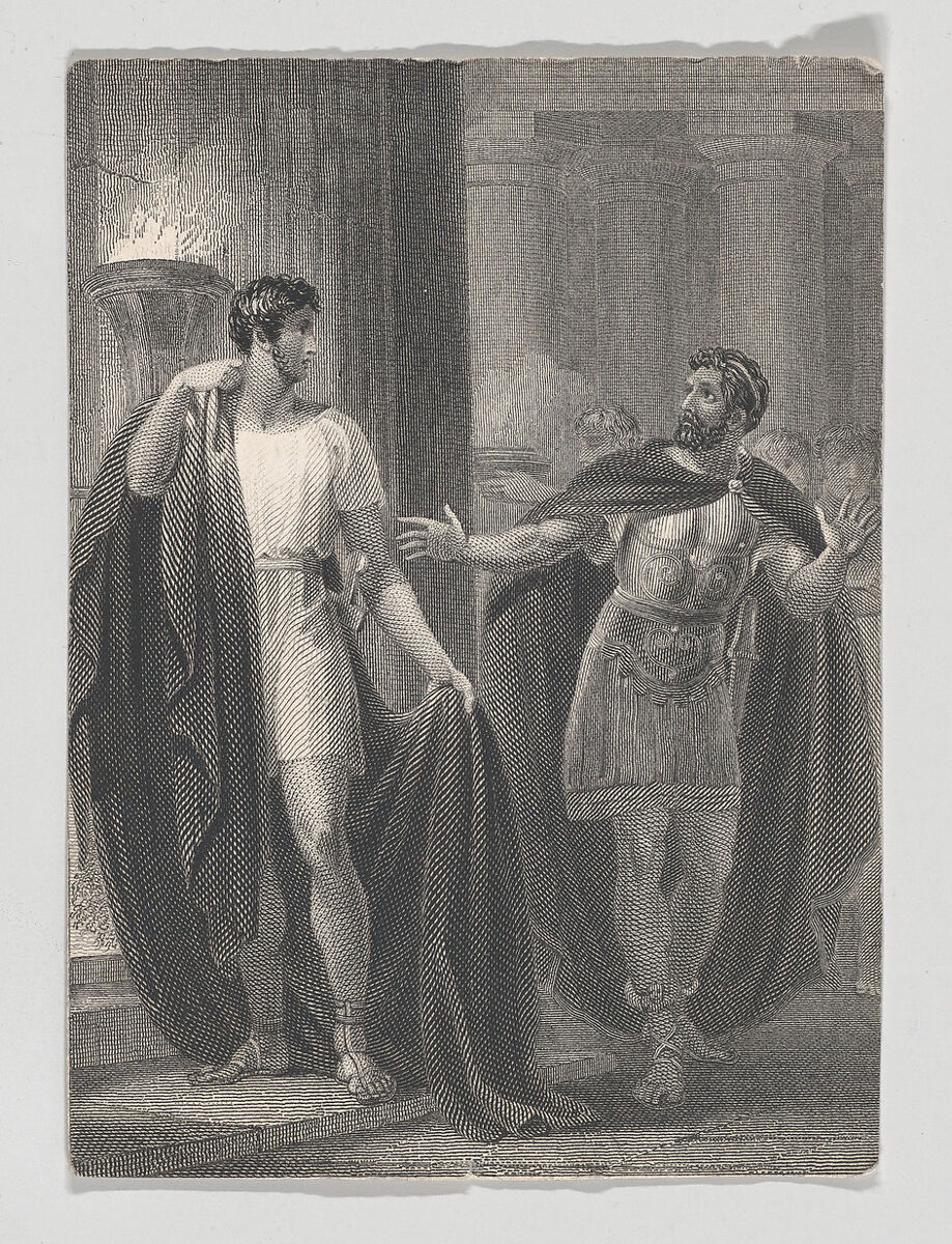 Coriolanus and Aufidius (Shakespeare, Coriolanus, Act 4, Scene 5), Charles Heath, the elder (British, London 1785–1848 London), Etching and engraving 