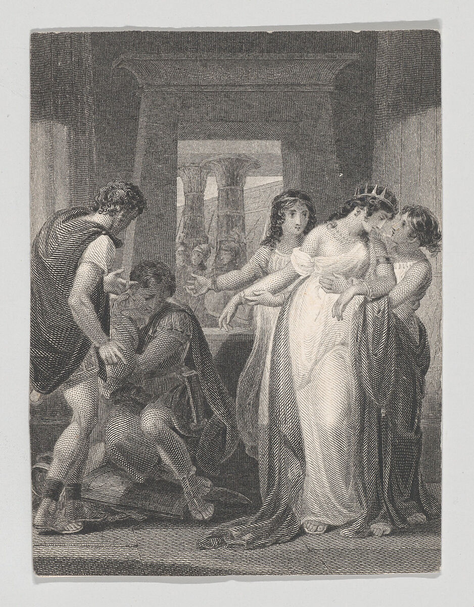 Cleopatra, Eros, Antony, Charmian and Iras (Shakespeare, Antony and Cleopatra, Act 3, Scene 9), Charles Rolls (British, 1799–1885), Etching and engraving 