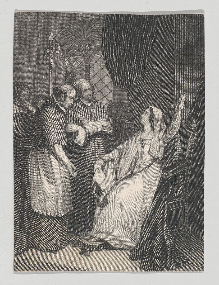 Catherine of Aragon and Cardinal Wolsey (Shakespeare, King Henry VIII, Act 3, Scene 1), Edward J. Potbury (British, 1795–1885), Etching and engraving 