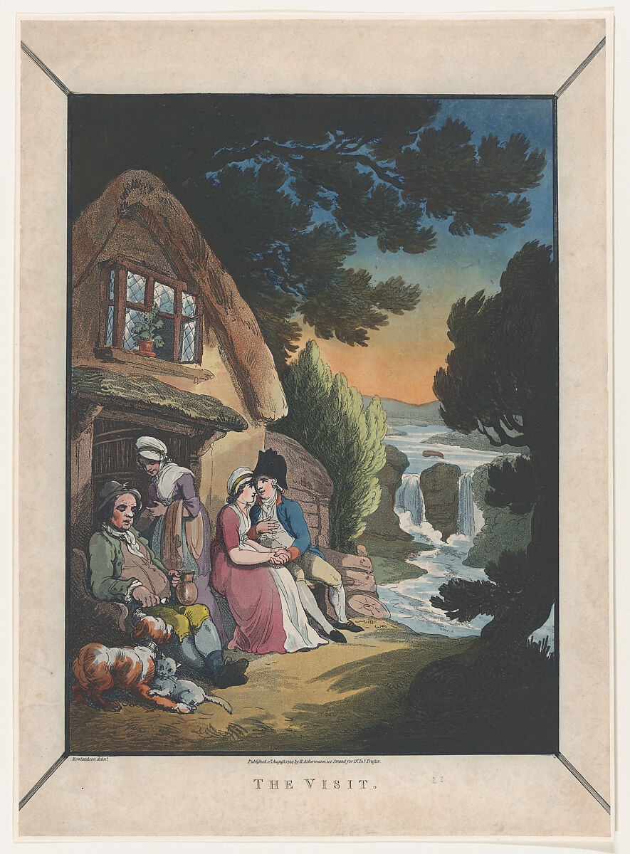 The Visit, Thomas Rowlandson (British, London 1757–1827 London), Hand-colored etching and aquatint 
