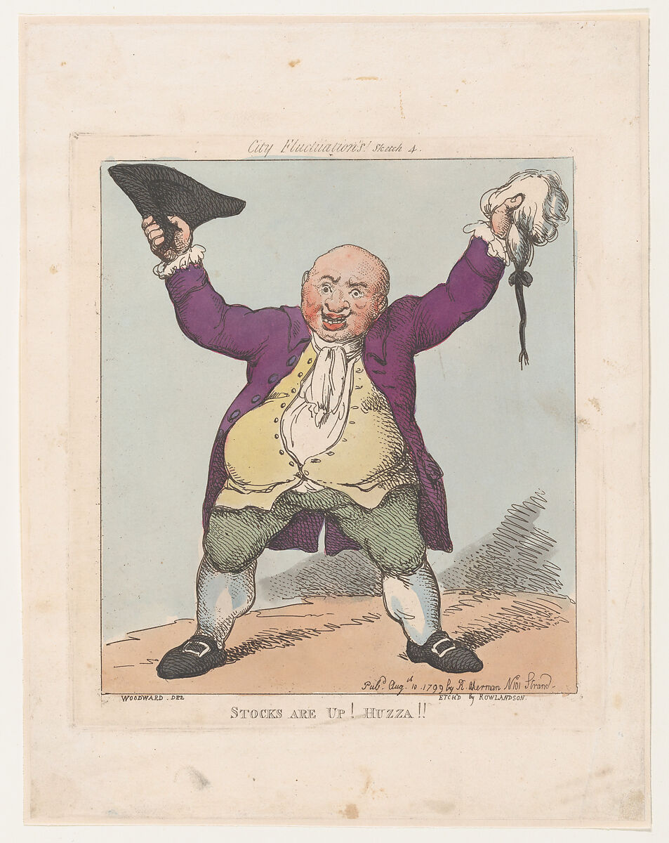 Stocks Are Up! Huzza!!, Thomas Rowlandson (British, London 1757–1827 London), Hand-colored etching 