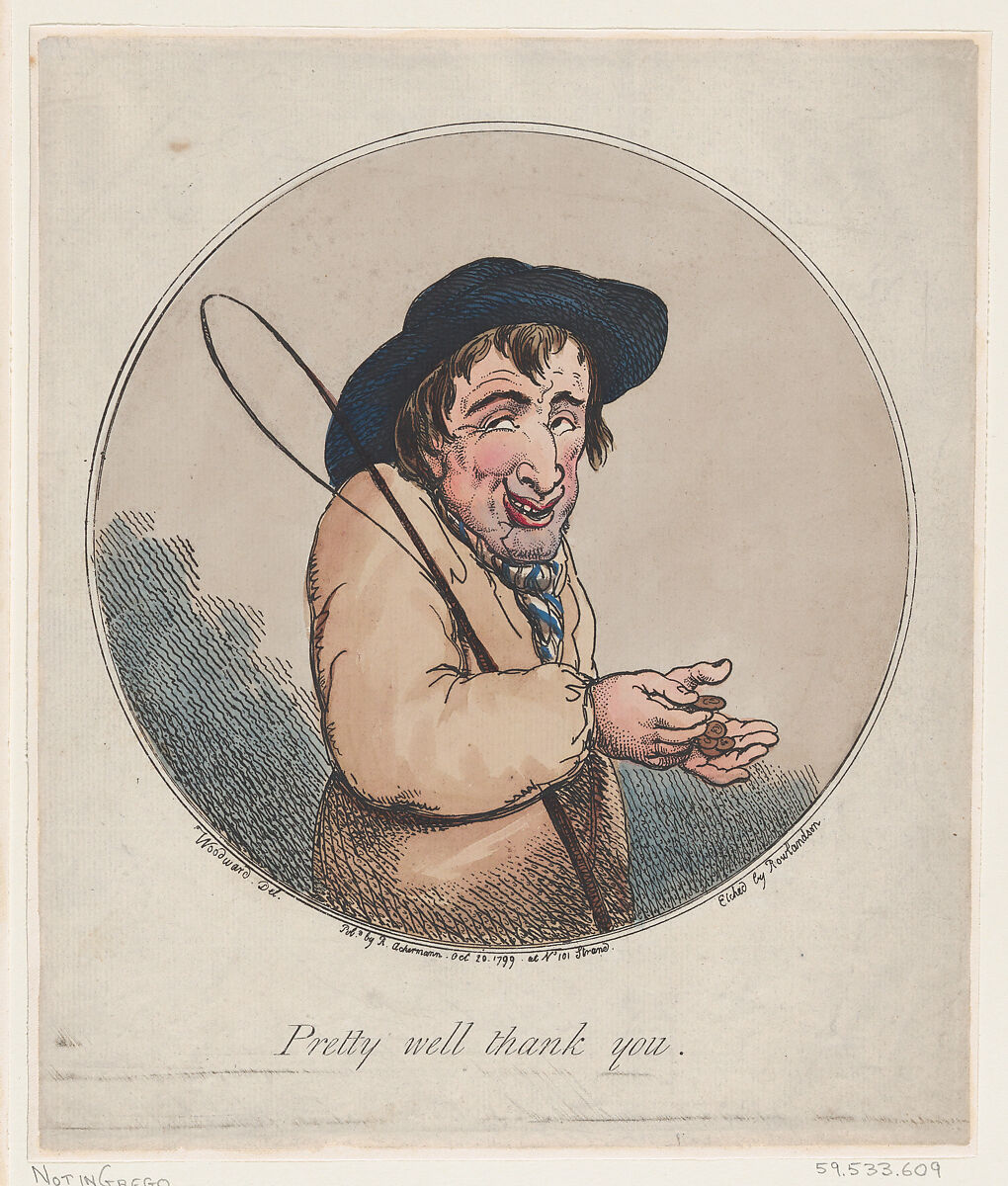 Pretty Well Thank You, Thomas Rowlandson (British, London 1757–1827 London), Hand-colored etching 