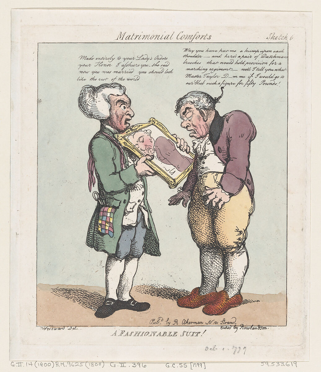 A Fashionable Suit, Thomas Rowlandson (British, London 1757–1827 London), Hand-colored etching 