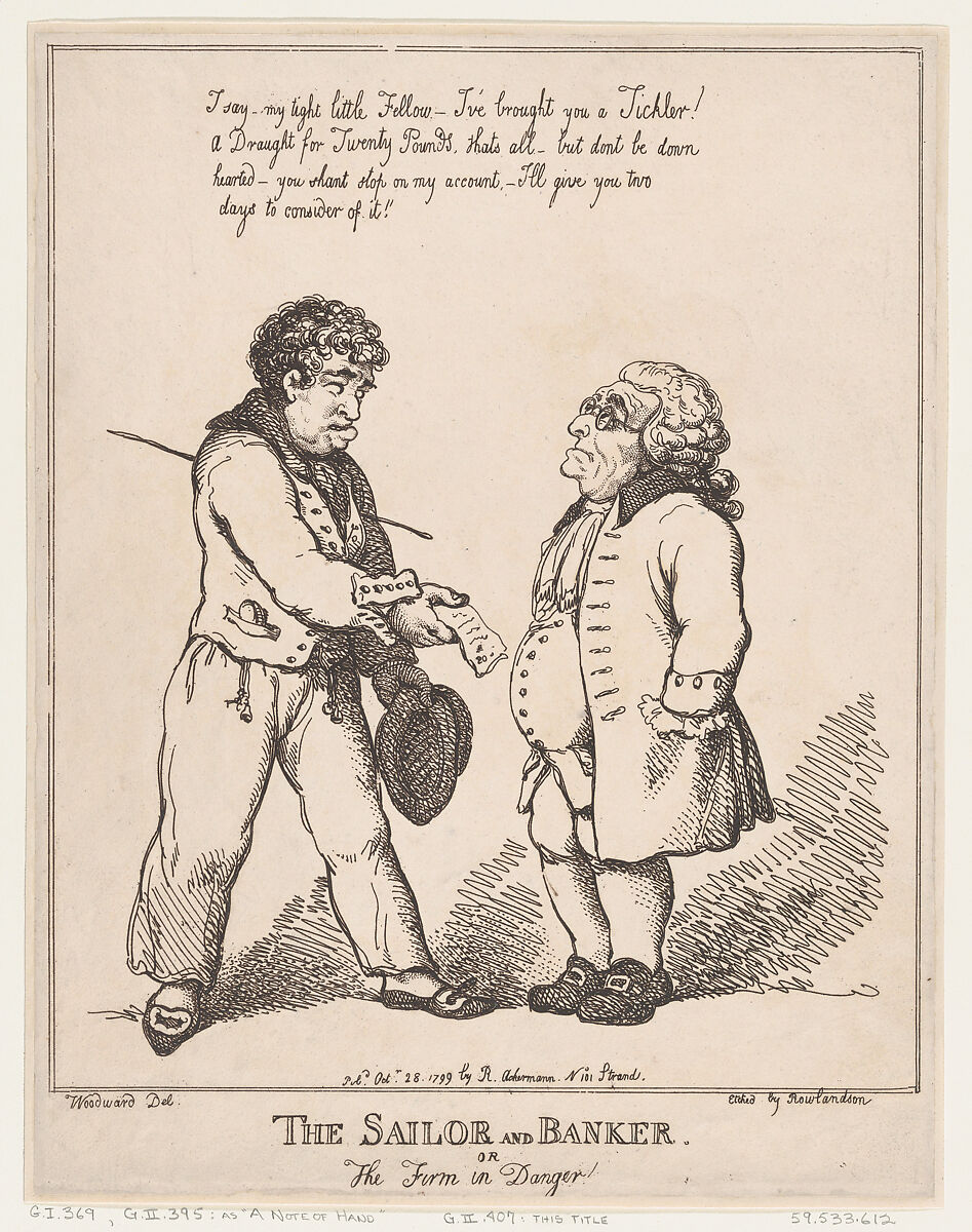 The Sailor and Banker, or the Firm in Danger, Thomas Rowlandson (British, London 1757–1827 London), Etching 