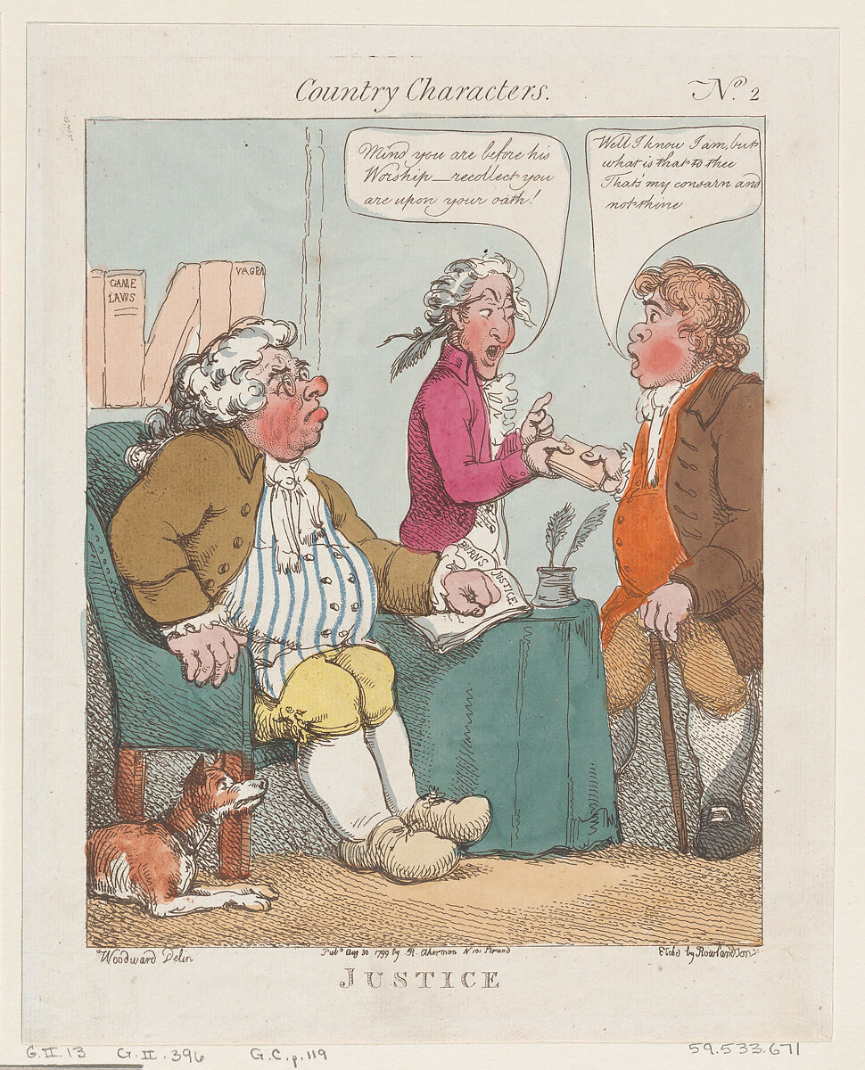 Justice, Thomas Rowlandson (British, London 1757–1827 London), Hand-colored etching 