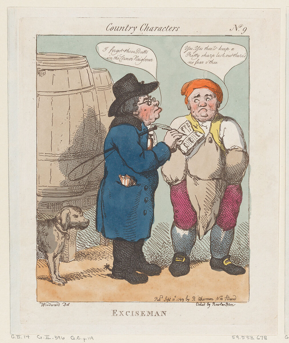 Exciseman, Thomas Rowlandson (British, London 1757–1827 London), Hand-colored etching 