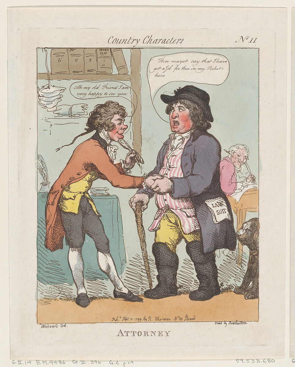 Attorney, Thomas Rowlandson (British, London 1757–1827 London), Hand-colored etching 