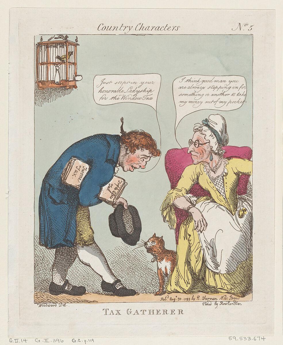 Tax Gatherer, Thomas Rowlandson (British, London 1757–1827 London), Hand-colored etching 