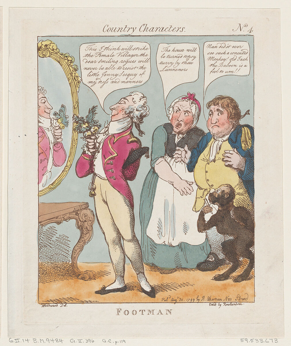 Footman, Thomas Rowlandson (British, London 1757–1827 London), Hand-colored etching 