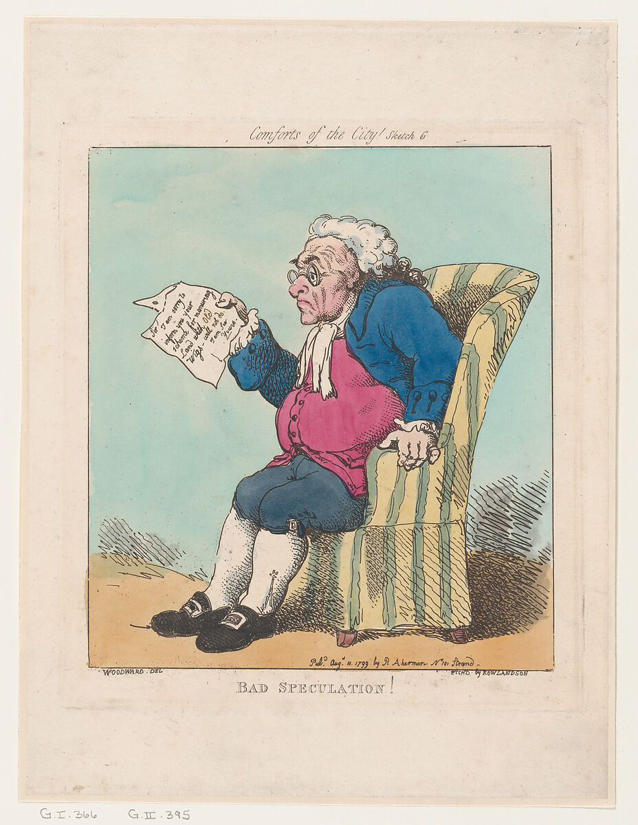 Bad Speculation, Thomas Rowlandson (British, London 1757–1827 London), Hand-colored etching 