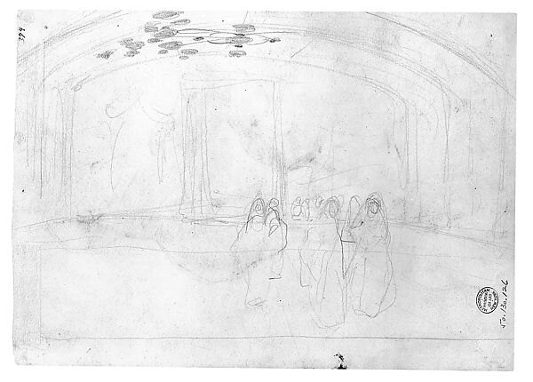 Study for "Women Approaching", John Singer Sargent (American, Florence 1856–1925 London), Graphite on off-white wove paper, American