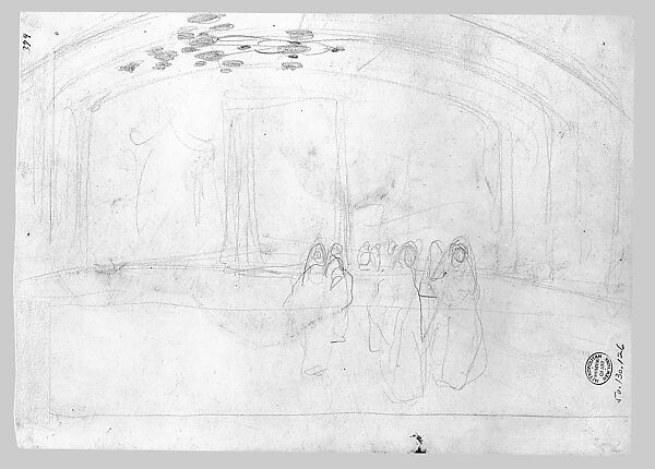 Study for "Women Approaching", John Singer Sargent (American, Florence 1856–1925 London), Graphite on off-white wove paper, American