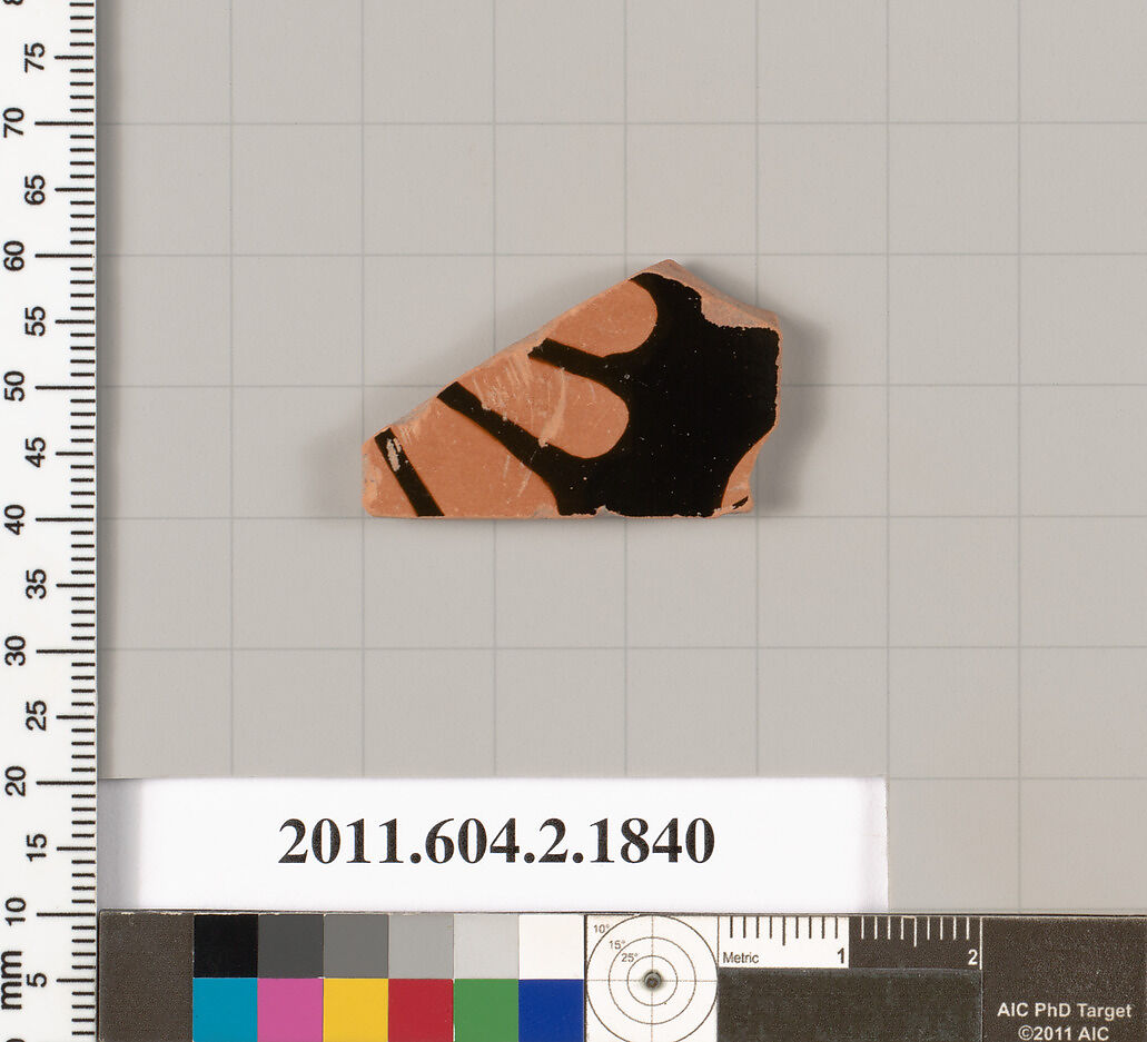 Terracotta fragment of a skyphos (deep drinking cup), Terracotta, Greek, Attic 