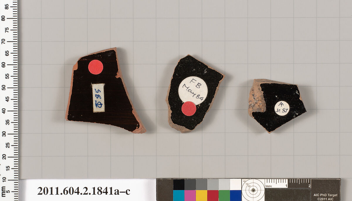 Terracotta fragments of skyphoi (deep drinking cups), Terracotta, Greek, Attic