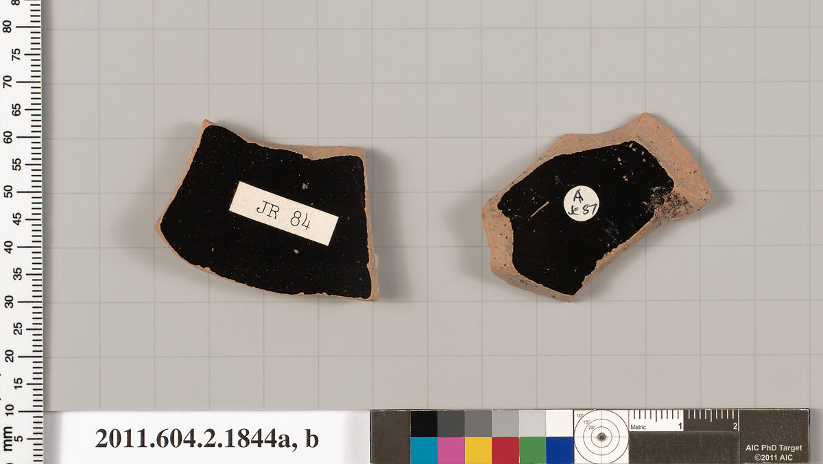 Terracotta fragments of skyphoi (deep drinking cups), Terracotta, Greek, Attic
