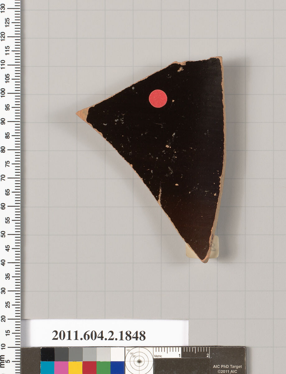 Terracotta fragment of a skyphos (deep drinking cup), Terracotta, Greek, Attic