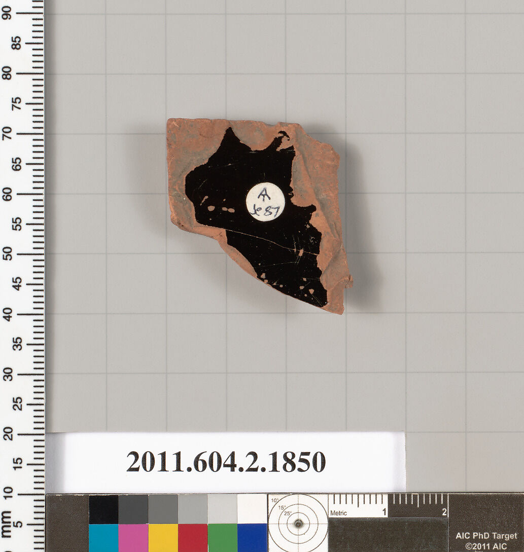Terracotta fragment of a skyphos (deep drinking cup), Terracotta, Greek, Attic