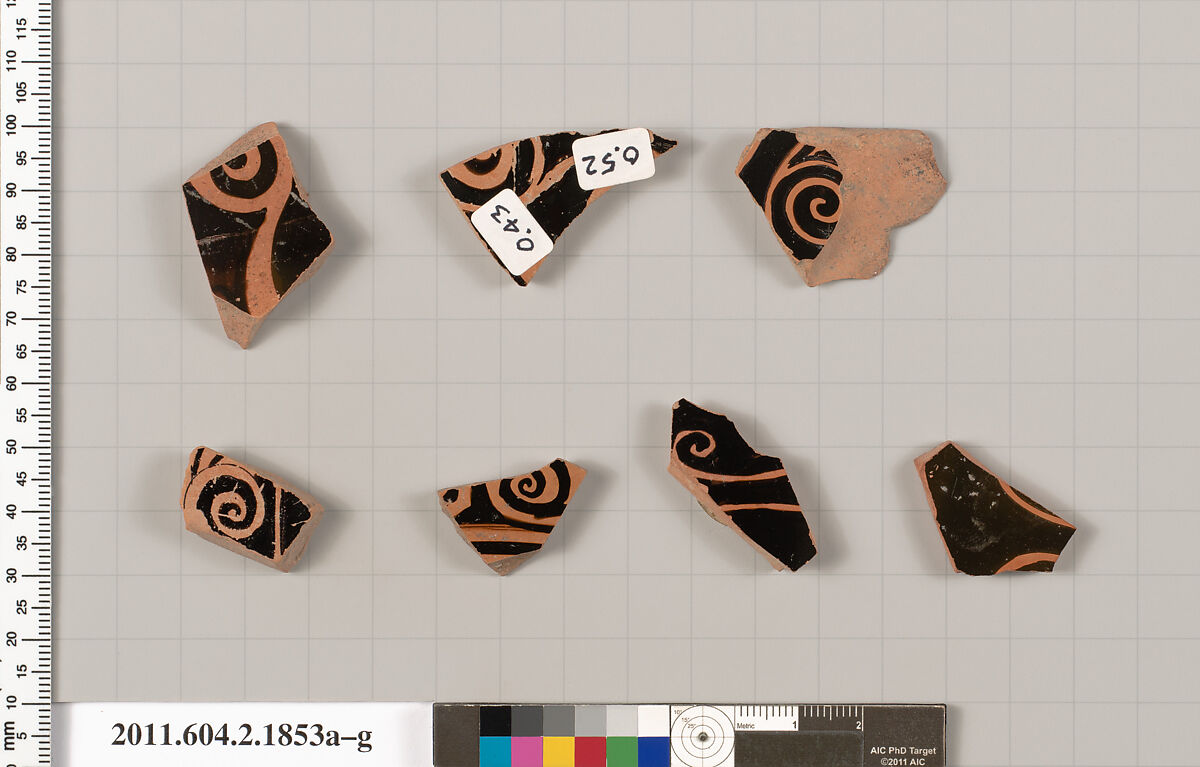 Terracotta fragments of skyphoi (deep drinking cups), Terracotta, Greek, Attic